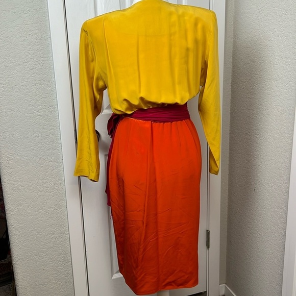 Gillian Silk Wrap Crepe Haute Couture Wrap Dress Vintage 80s - Picture 9 of 17
